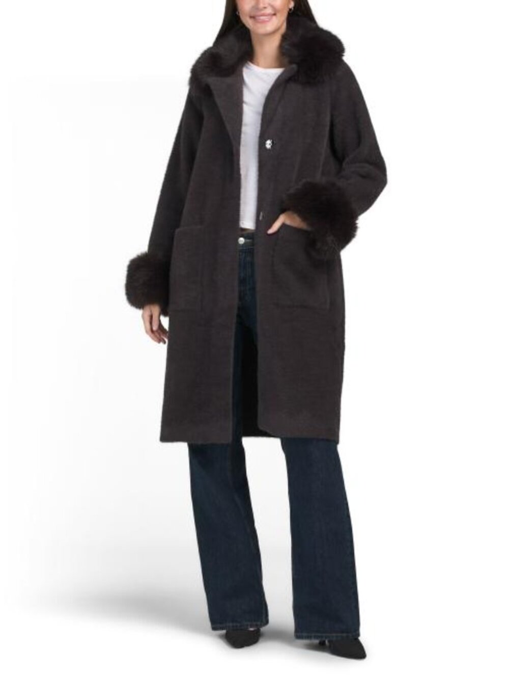 NVLT Longline Coatigan With Detachable Faux Fur Trim